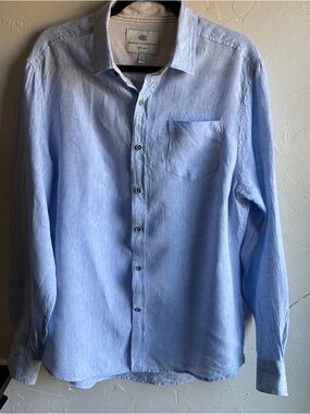 Report Collection 100% Linen Shirt Blue Coastal Grandpa Summer Button Up Sz L